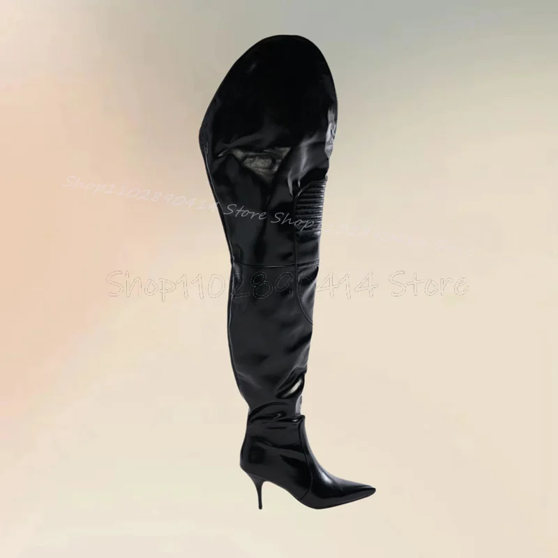 

Black Pleated Stripe Design Pointed Toe Boots Side Zipper Women Shoes Thin High Heels Fashion Banquet 2025 Zapatos Para Mujere