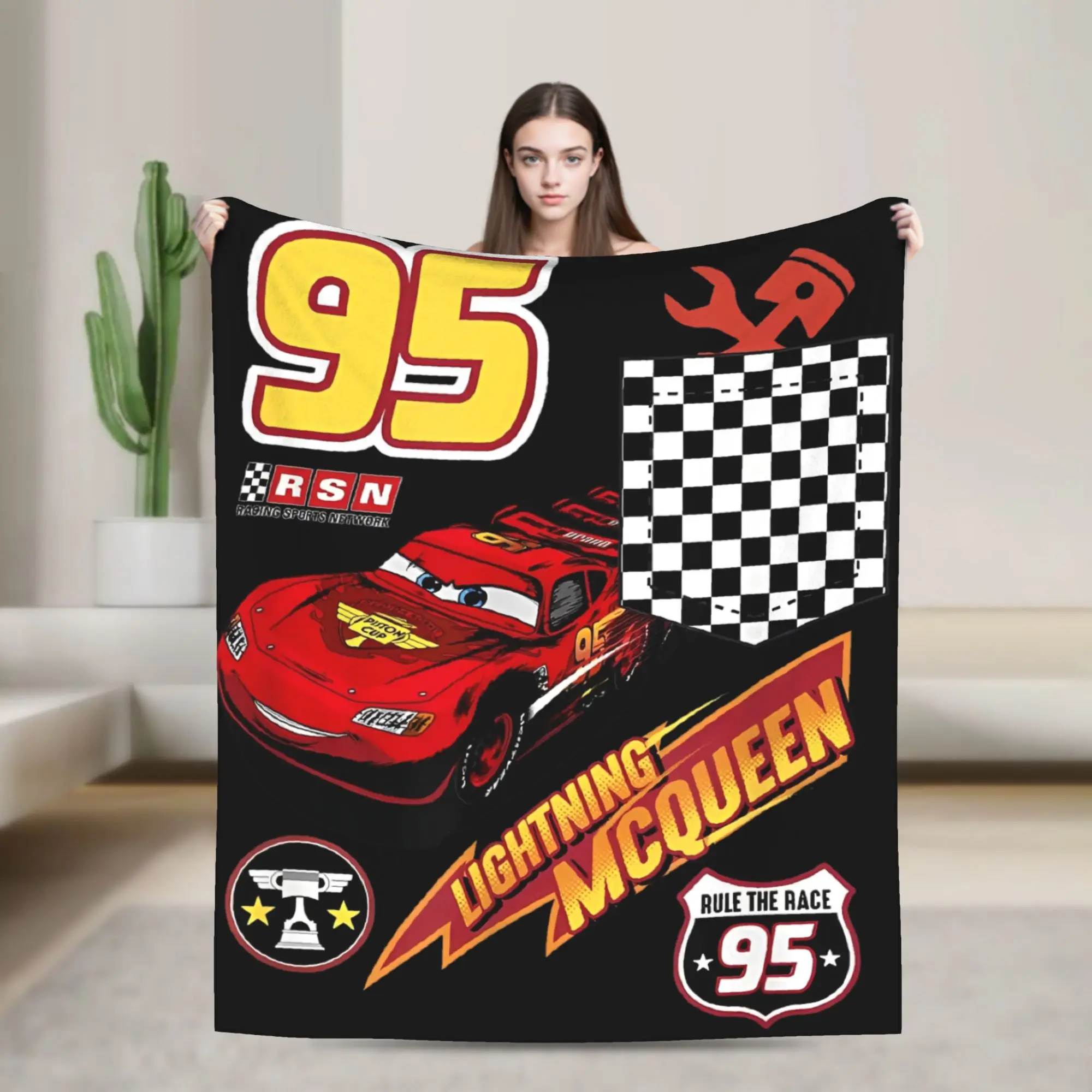 

Cars Lightning McQueen Racing Flag Faux Pocket Blanket Flannel Awesome Warm Throw Blanket for Coverlet Textile Decor