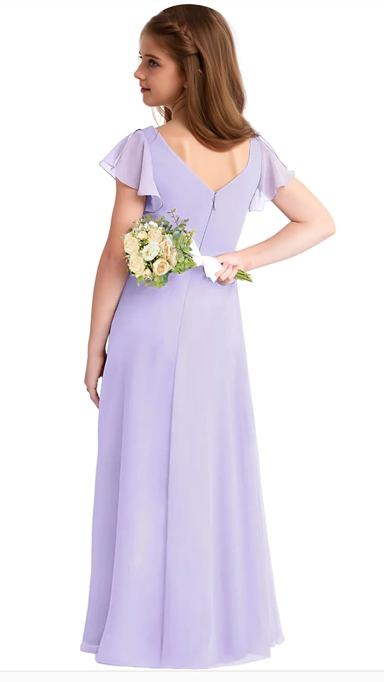 Robe de vacances courte devant et dos long en mousseline de soie pour filles, robe pour adolescentes, robe de demoiselle d'honneur junior, robe de mariée,/personnalisée