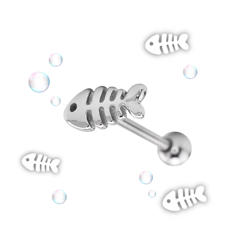 Punk Fish Bone Tongue Ring Cute Spice Girl Tongue Piercing Tongue Stud Titanium Steel Piercing Body Jewelry