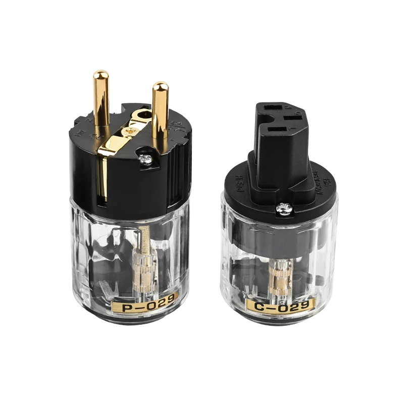 Een paar Oyaide C-029 P-029 Schuko Europa EU-stekker 24k vergulde IEC-audioconnector vrouwelijk-mannelijk