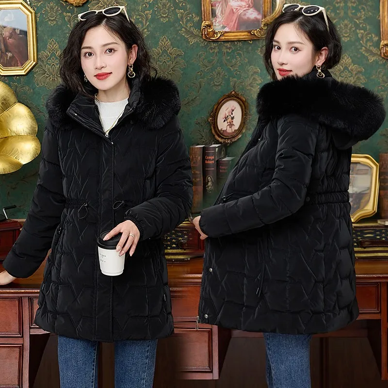 Female Down Cotton-Padded Jacket Women Long Winter Parkas Thick Fashion Outwear High-End Hooded Warm Cotton Padded Coat