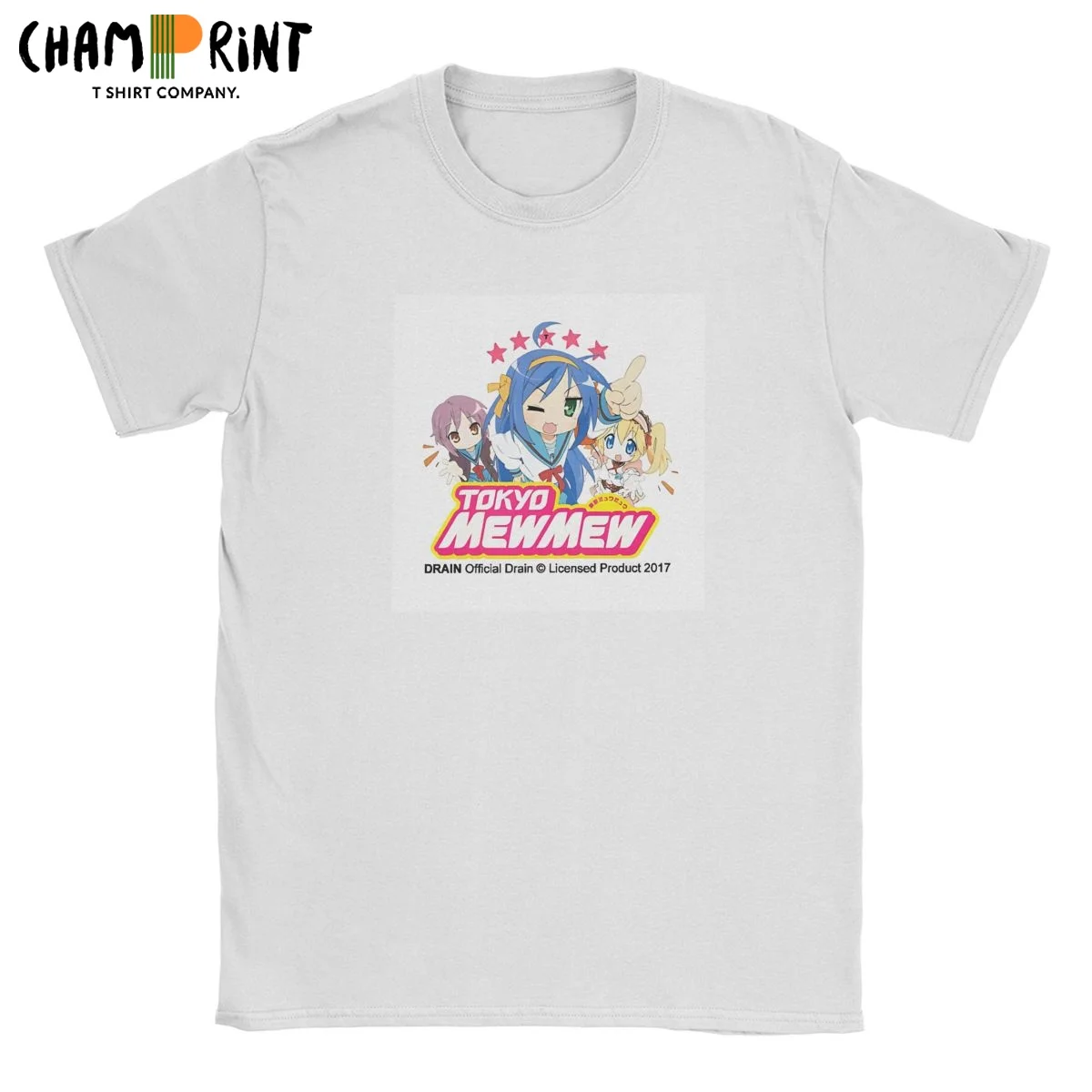 Drain Gang Lucky Star Tokyo Mew Mew T Shirts for Men Pure Cotton Awesome T-Shirts O Neck Tee Shirt Short Sleeve Clothes Unique