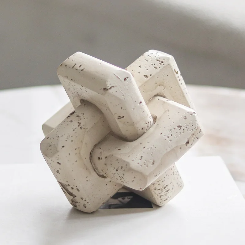Wabi-sabi abstract geometric ring buckle imitation travertine rough art ornament living  model room hotel homestay decoration