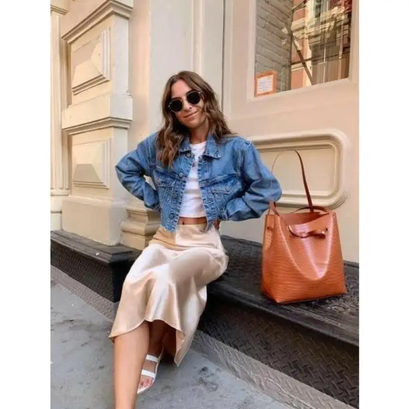 

Casual Silk Satin Skirt for Women Mid-Length Cross-Border Autumn Sle Comfortable Leisure Sportswear Seven-Quarter Sve