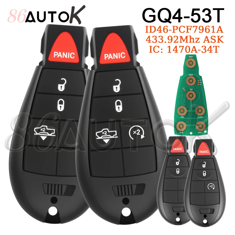 

GQ4-53T Car Remote Key for Jeep Chrysler Dodge RAM 1500 2500 3500 4500 2013-2018 ID46 PCF7961 Chip 433.92MHz ASK Car Key GQ453T