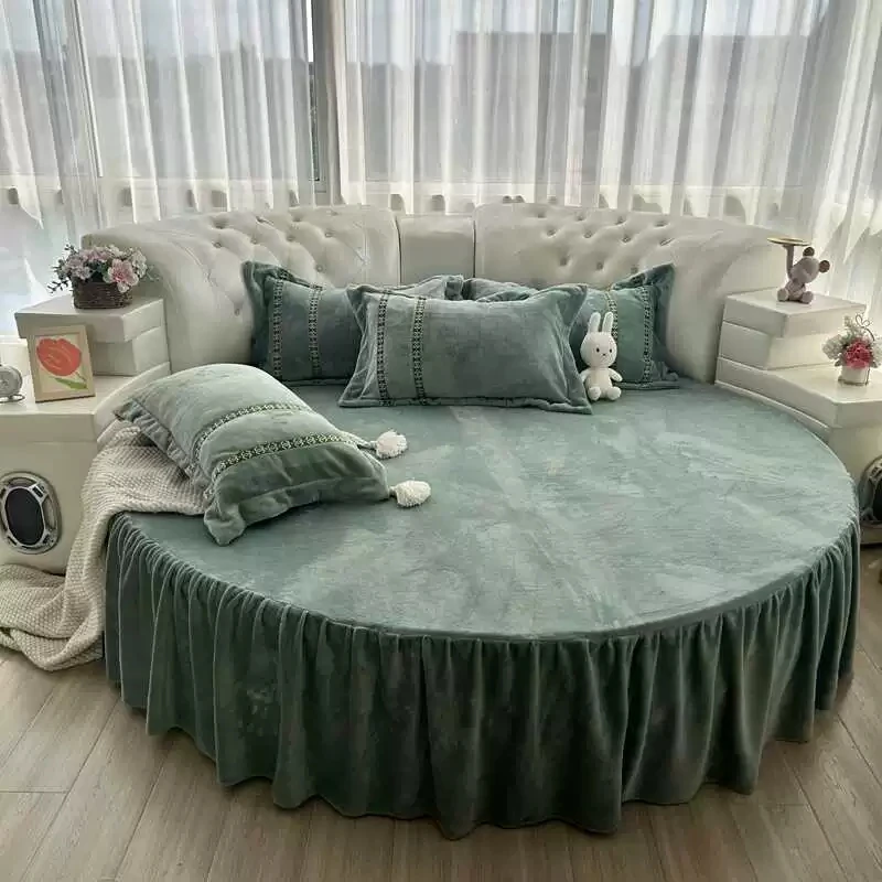 Winter Velvet Round Solid Bed skirt Round Coral fleece Bed Cover Flannel Round Mattress Bedspread For 200cm/ 220cm