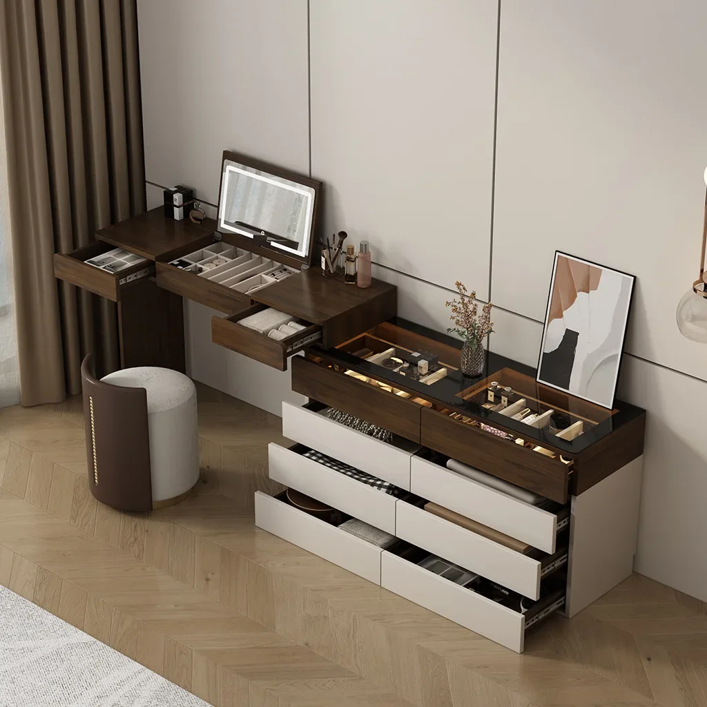 

Modern Vanity Table with Mirror Bedroom Makeup 6 Drawers Storage Luxury Women Dressing Table Cosmetics Penteadeira Furniture