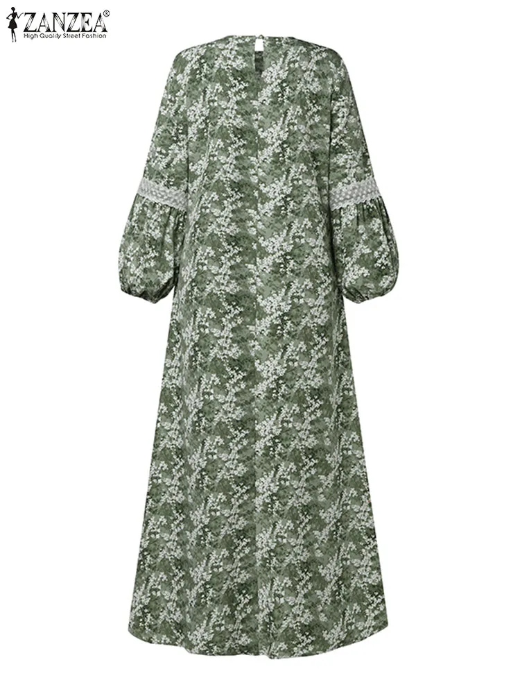 ZANZEA-Vestido largo de manga larga con estampado Floral para mujer, traje Vintage de Abaya musulmana, estilo bohemio, 2024