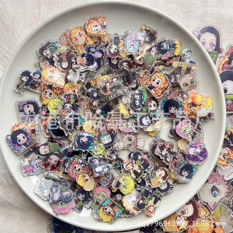 Demon Slayer Anime Cartoon Q-Version Transparent Acrylic Thick Double Sided Sheet Keychain Broch PP Clip DIY Jewelry Accessories