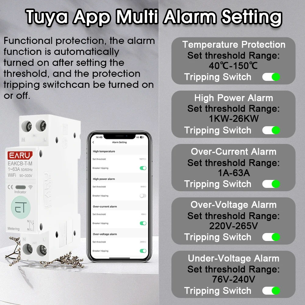 EARU Tuya EWeLink App Smart WiFi MCB Schutzschalter Strom Spannung kWh Energiemesser Schutzschalter Zeitrelais Fernbedienung – Detail 8
