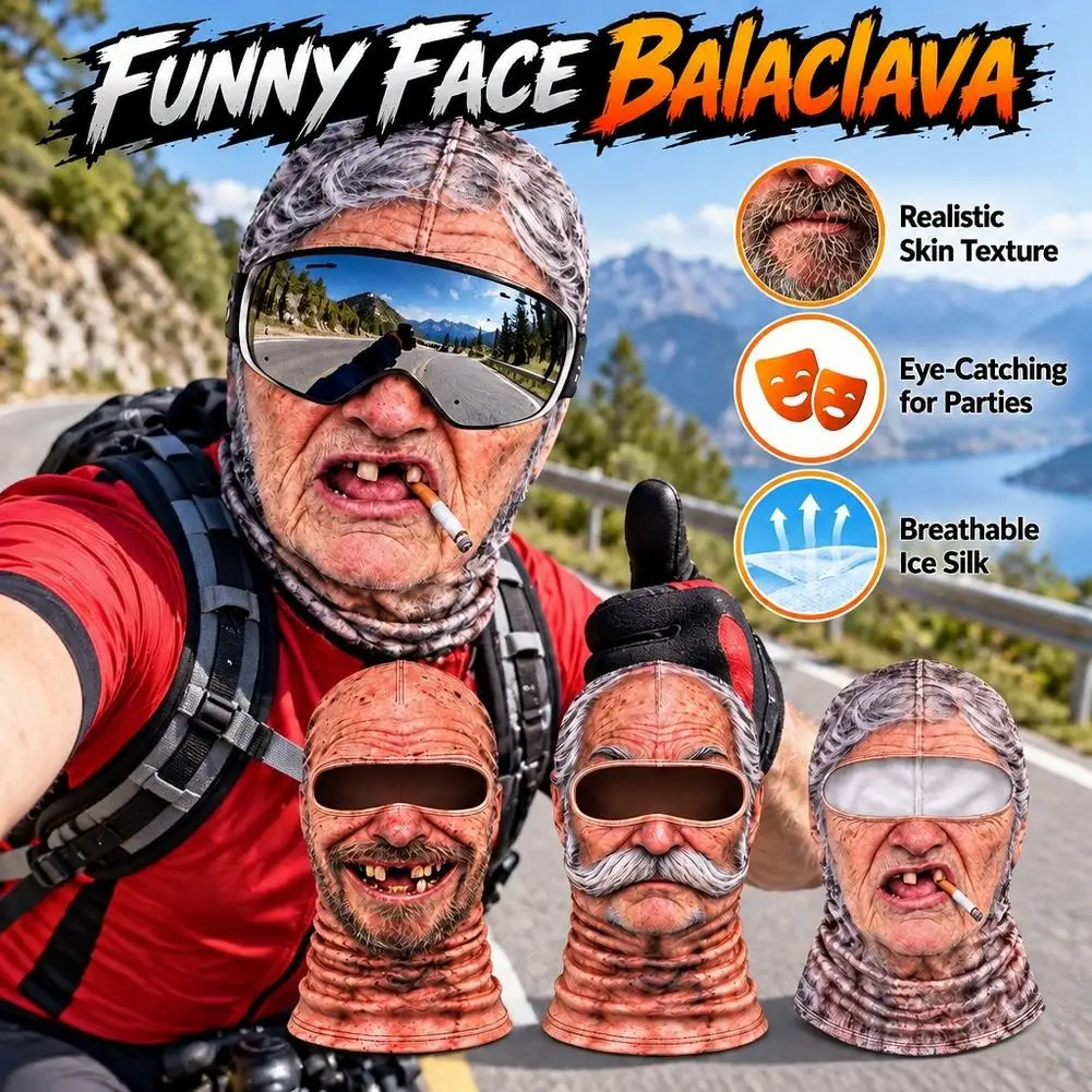 3D Face Printed Old Man Balaclava Full Coverage Breathable Eye Hole Winter Mask Cover Funny Motorcycle Riding Skiing Face Mask