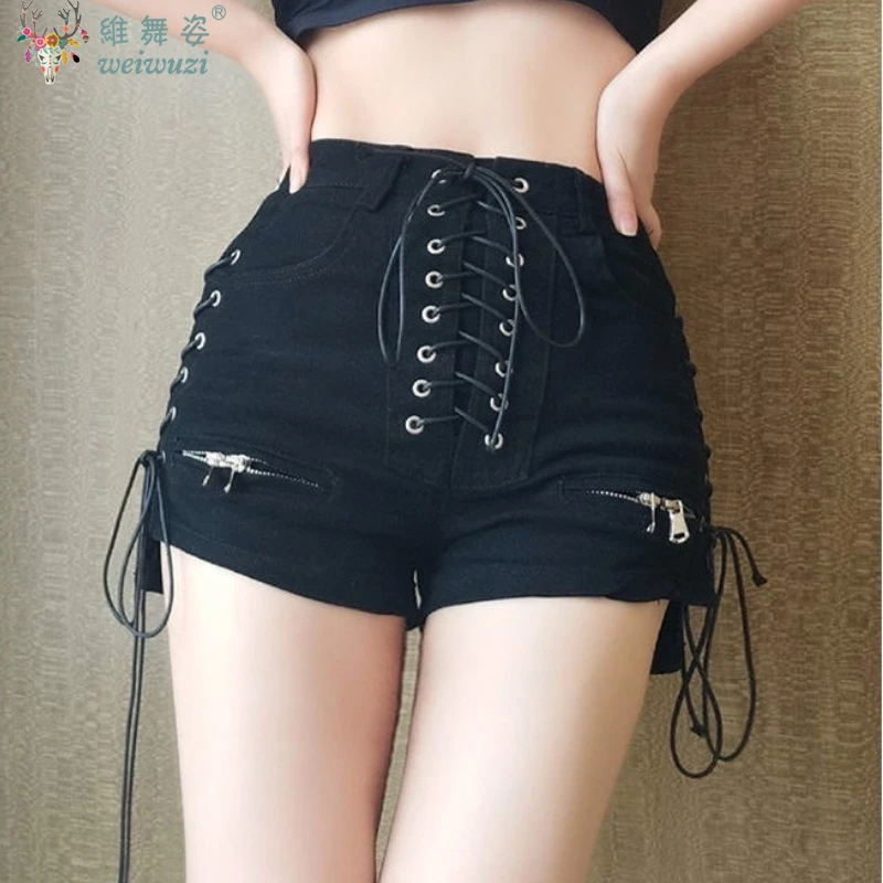 Women's Denim Shorts Slim Special Sexy Summer Lace Up High Waist Pants Fashion Korean Chic Simple All-match Daily Zipper Jeans