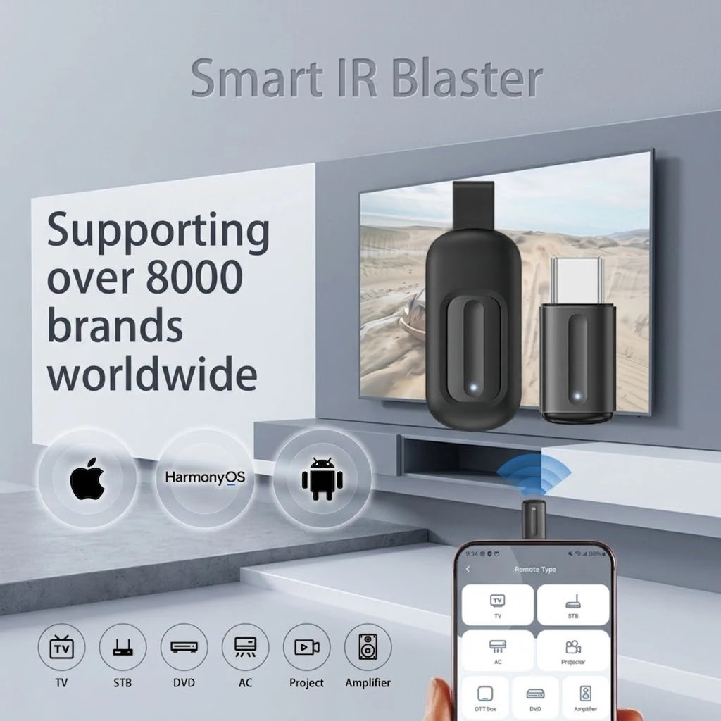 Type-C Smart IR Blaster Remote Control for iPhone Android Universal Wireless Infrared Controller for AC TV DVD No ADS