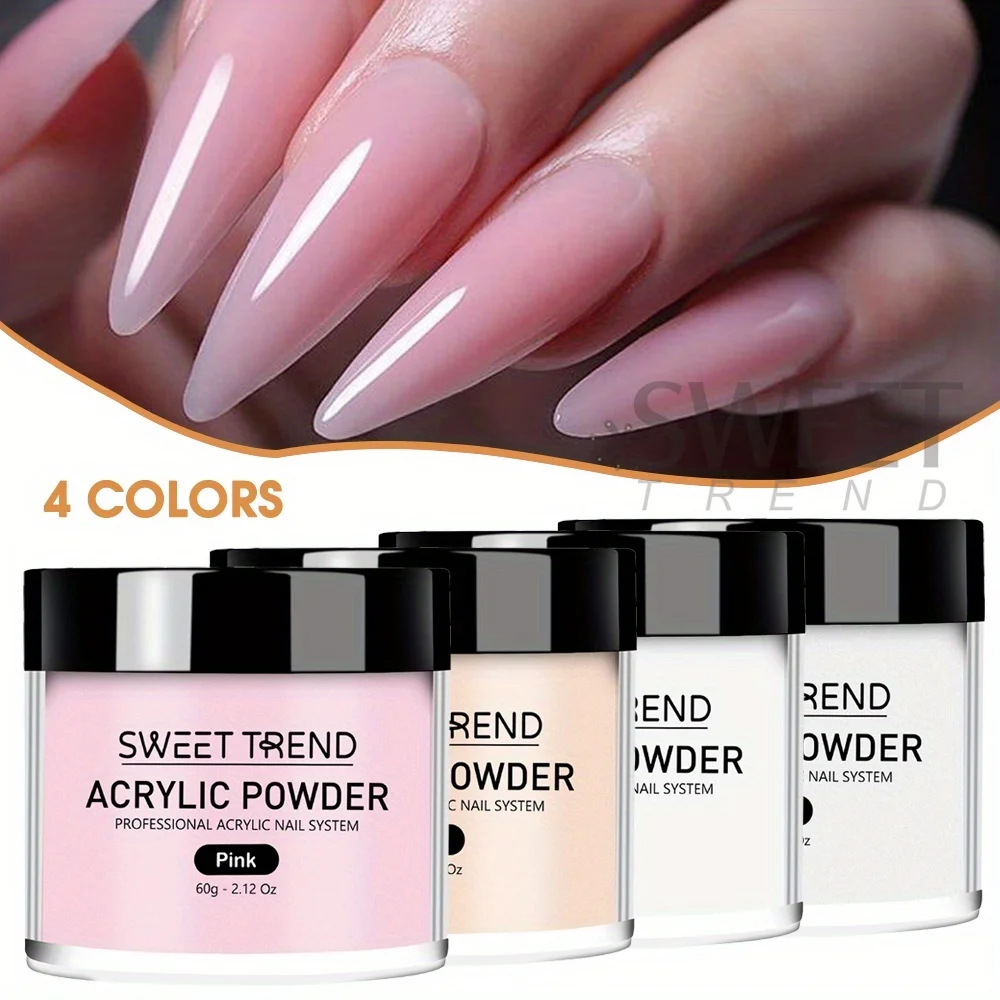 4pcs 60g Professional เล็บอะคริลิคผงชุดสีขาว/Clear/Nude/สีชมพู Ultra Fine Extension อะคริลิคแกะสลักเล็บฝรั่งเศสชุดเครื่องมือ