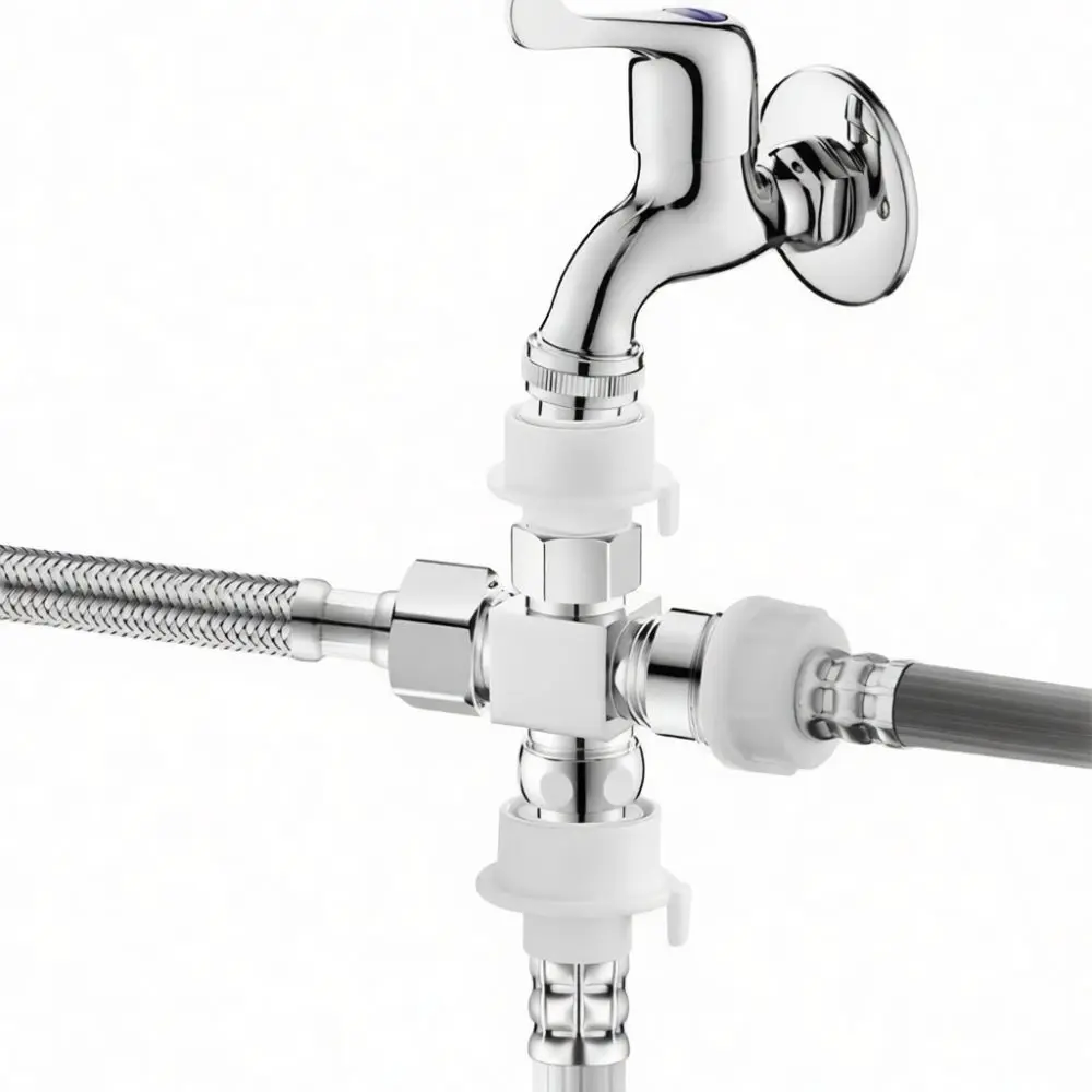 Kitchen Tap Diverter Adapter Connector For Water Purifier Dishwasher Sink Angle Valve Dual Output Pipe Fitting