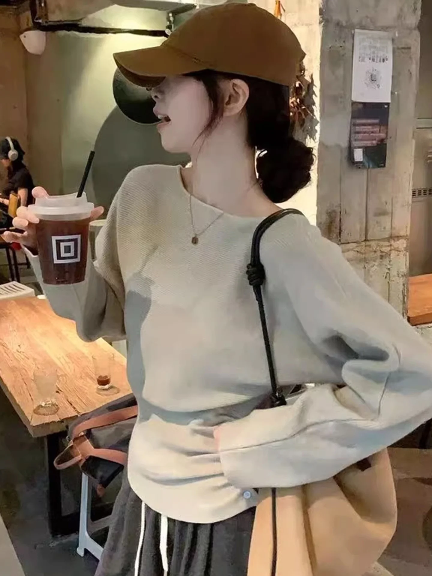 

Ele Long Sve Knitted Top Women's Autumn Faion Button Waist Cinched Base irt Slimming Top Commute Sle Cotton