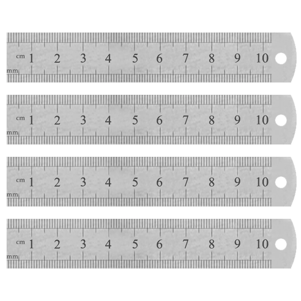 مسطرة فولاذية مزدوجة الجوانب (الصلب من النوع A، 10 سم، 4 قطع) 100 مم، مسطرة حديدية، مسطرة من الفولاذ المقاوم للصدأ، أدوات مكتبية، مسطرة قياس من الفولاذ المقاوم للصدأ.