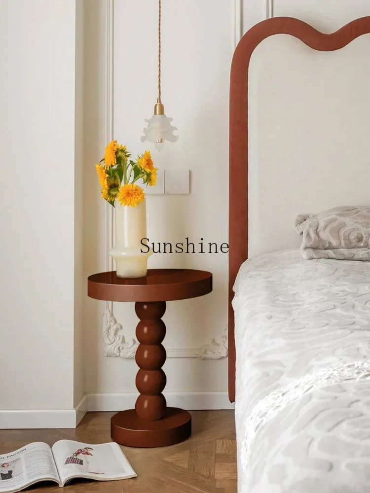 French retro bedside table simple wind mobile living room balcony solid wood round shelf