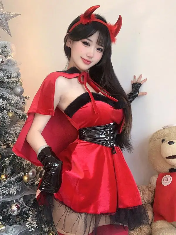 Devil Lady loween Piccolo diavolo Cosplay orm Discoteca Palcoscenico Cisas Velluto Dr Ele Costume tradizionale da donna