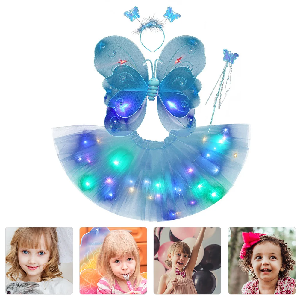 

1 Set Girls Performing Tutu Skirt Wing Fairy Stick Headband Costume Set Durable Party Ballet Stage Halloween Christmas Gift