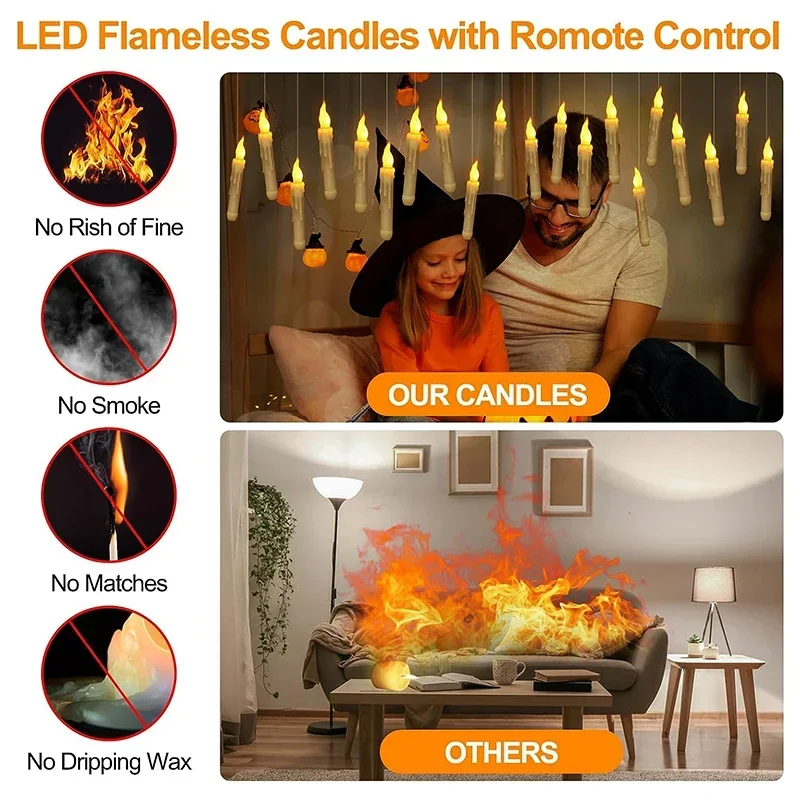 

Halloween Harries Magical Floating LED Candles with Magic Wand Remote Control Candle Lights Flameless Taper Christmas Gift