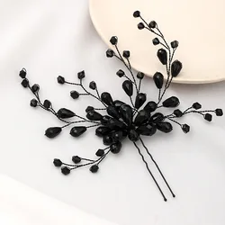 Fermaglio per capelli con forcina in cristallo di colore nero per le donne accessori per capelli da sposa da sposa con strass barocco