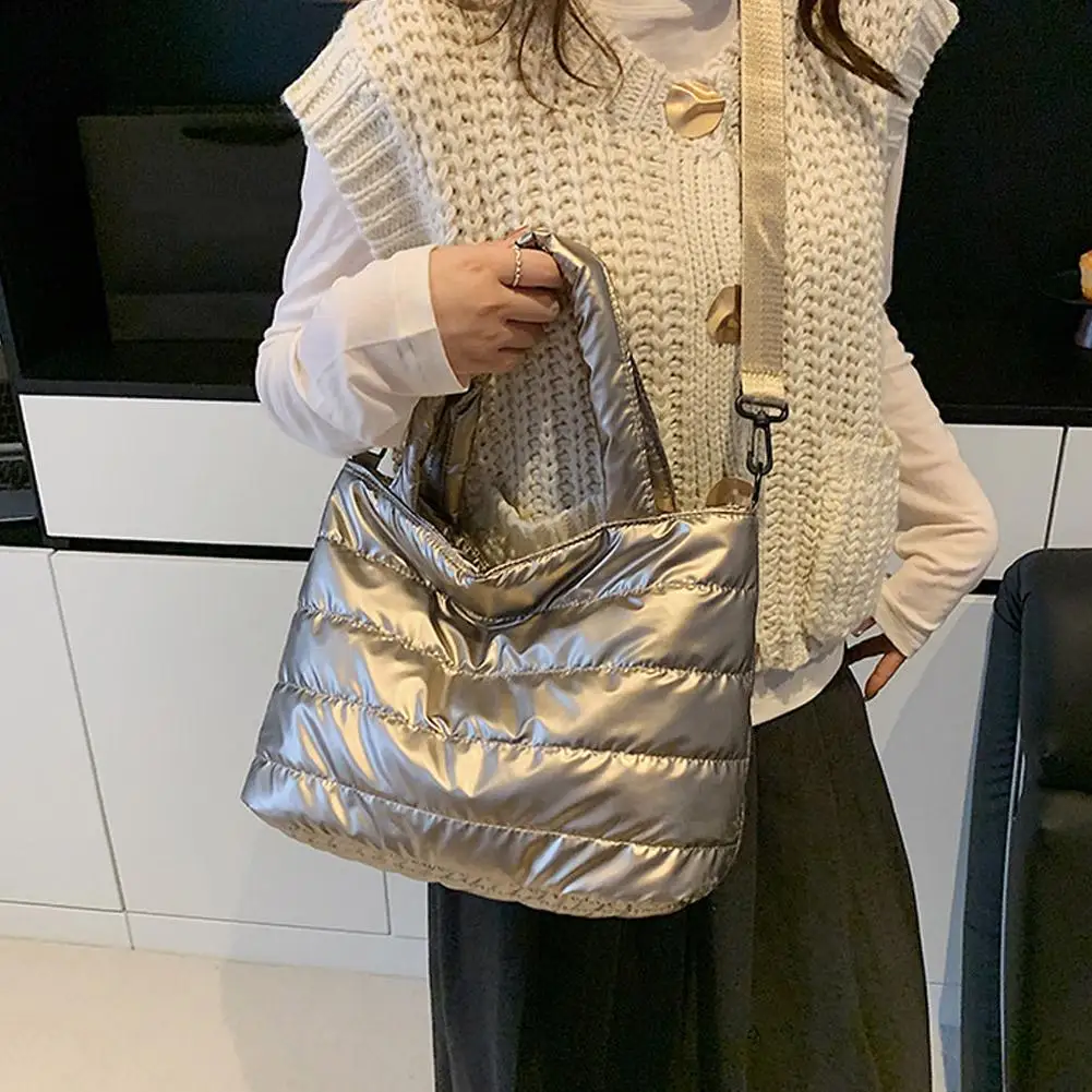 Damenhandtaschen, leichte Puffy-Handtasche mit großem Fassungsvermögen, gesteppte Schultertasche mit verstellbarem Riemen, Puffer-Tragetasche, Einkaufstasche – Detail 20