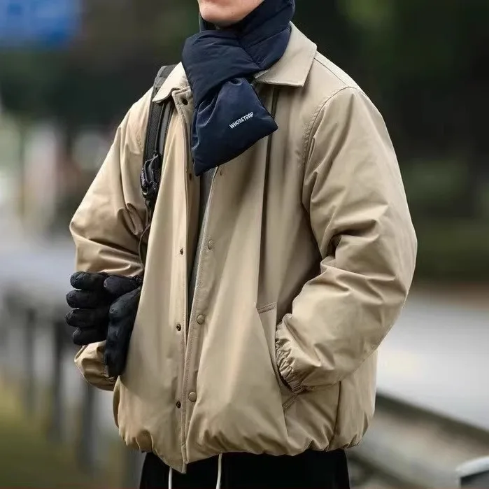 

Мужская утепленная куртка в американском ретро-стиле из хлопка, свободного кроя, для работы, молодежная, повседневная, с длинными рукавами, на пуговицах