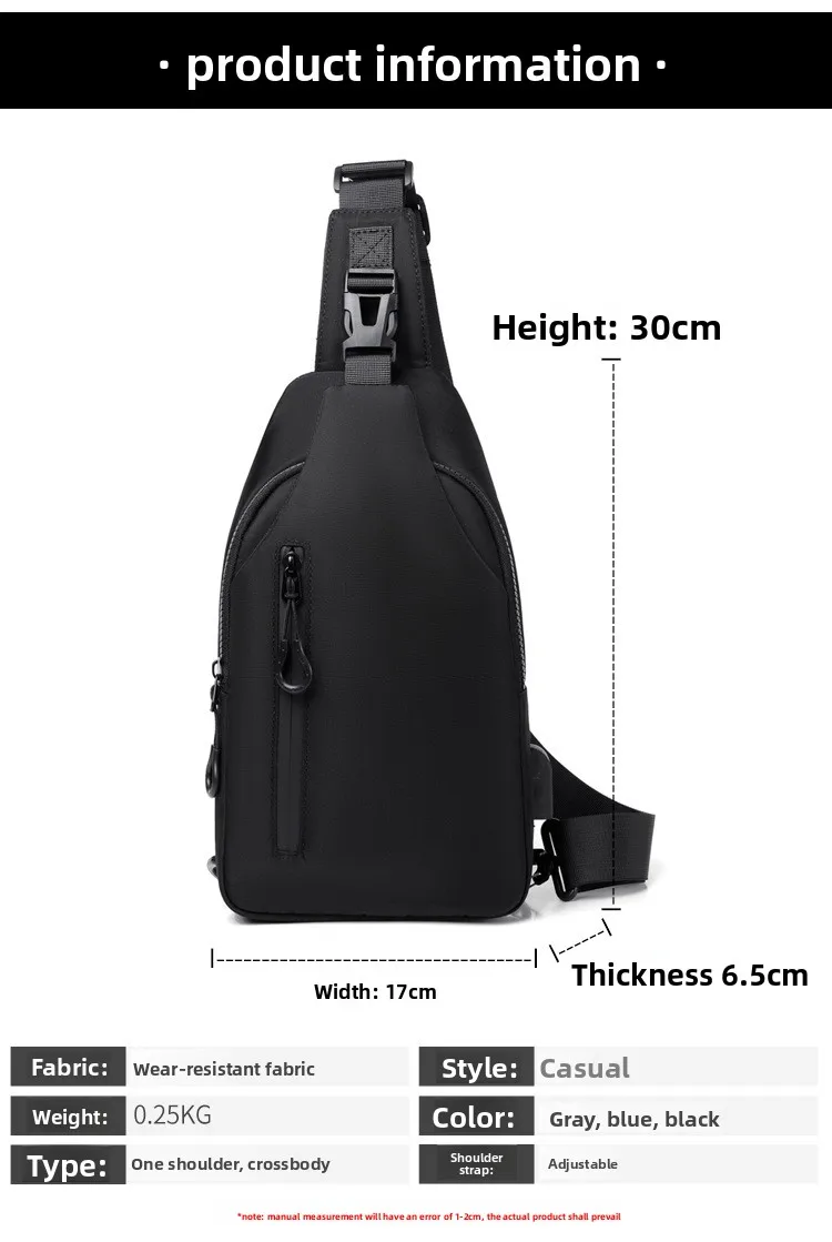 New Fashionable Men's Chest Bag, Simple, Casual and Versatile Crossbody Bag, Multi-functional Large-capacity Single-shoulder Bag