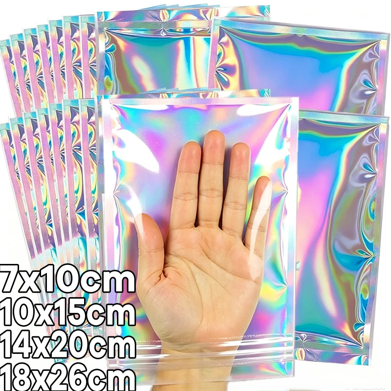 10-100Pcs Iridescent Self Sealing Bags Laser Plastic Pouches Resealable Zip Lock Packaging for Jewelry Display Retail Bags