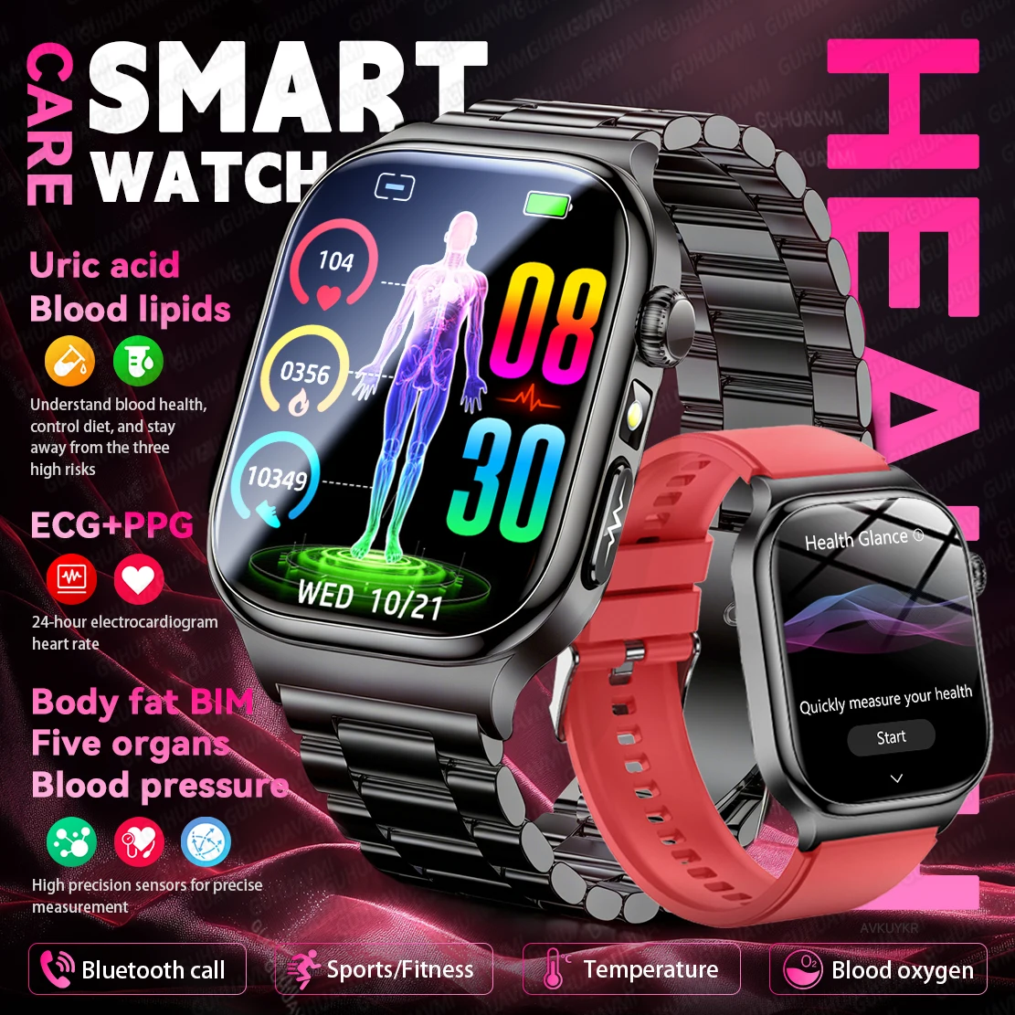 

Newly Upgraded Micro Physical Examination Health ECG SmartWatch Five Organs Blood Pressure Body Fat IP68 Call Fitness Smartwatch
