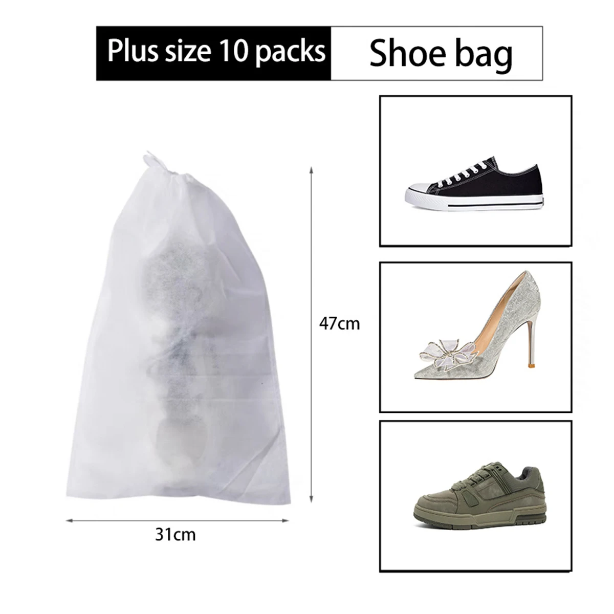 10Pcs Set Shoe Dust Covers Non-Woven Dustproof Drawstring Clear Storage Bag Travel Pouch Shoe Bags Drying Shoes Protect