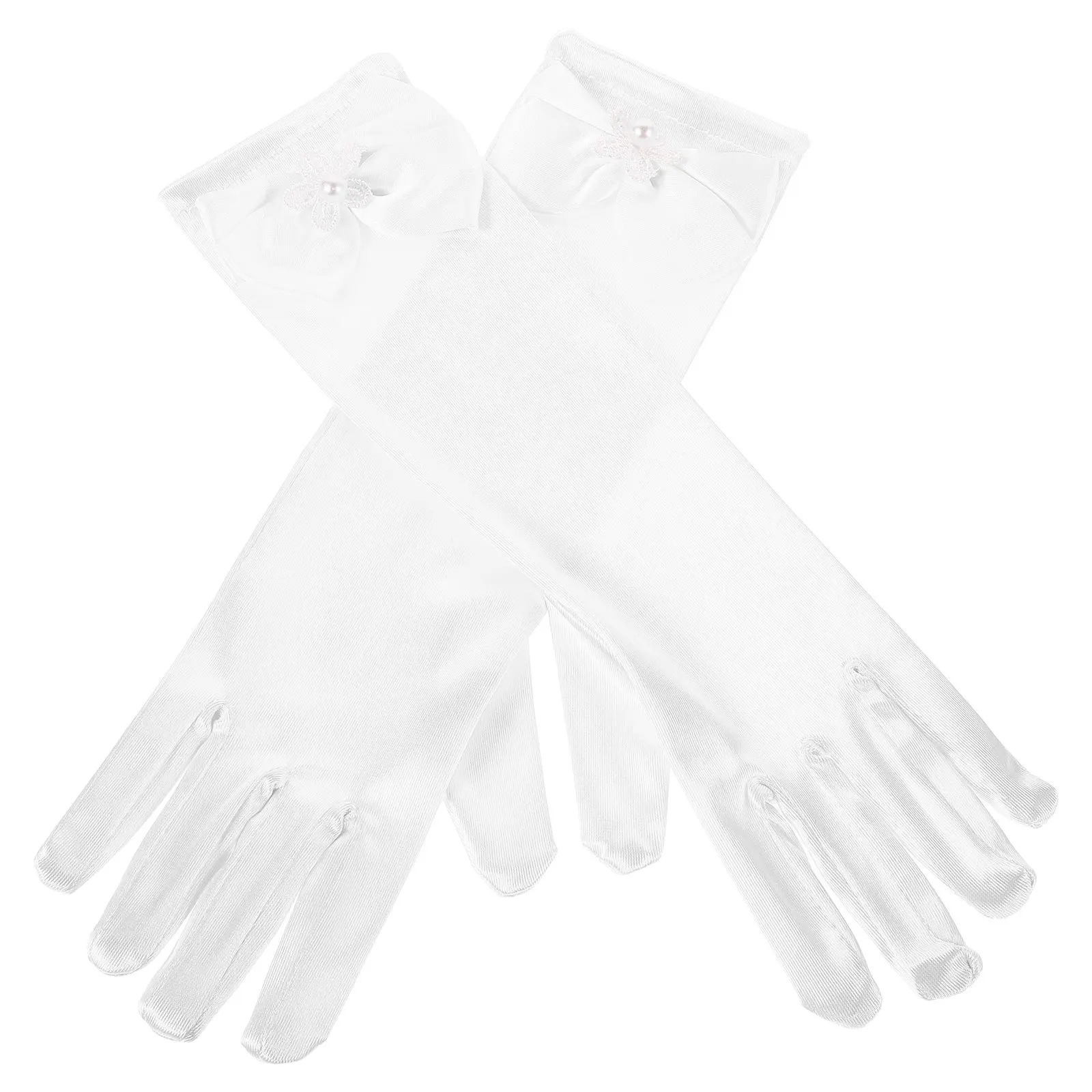 1 زوج قفازات الأطفال الرسمية للفتيات القوس الساتان زهرة فتاة فستان أطفال اكسسوارات الزفاف الشاي حفلة الأميرة ارتداء