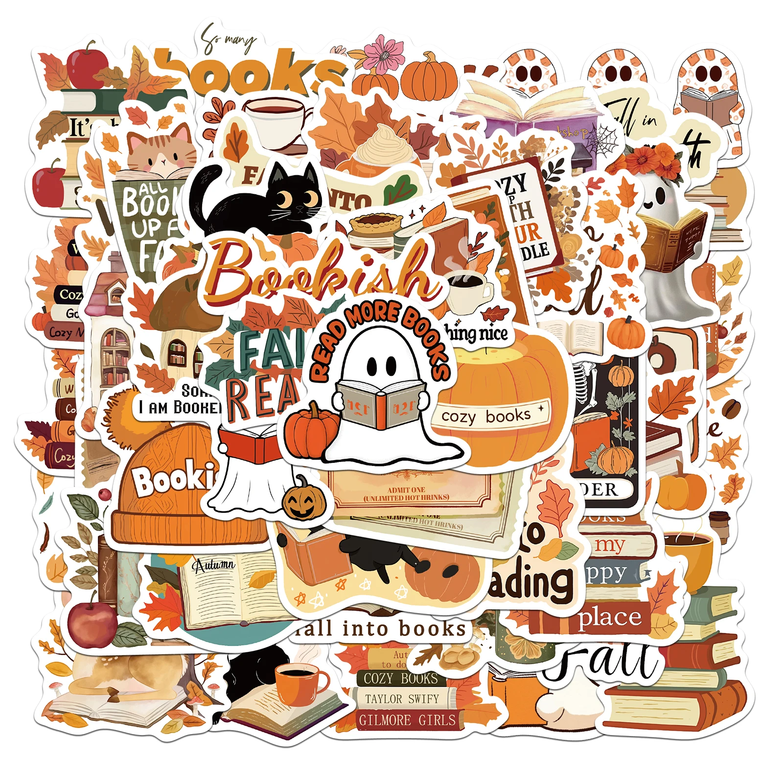 50PCS Bookish fall Stickers Exquisite Handbooks Material Phone Case Laptop Luggage Waterproof Stickers