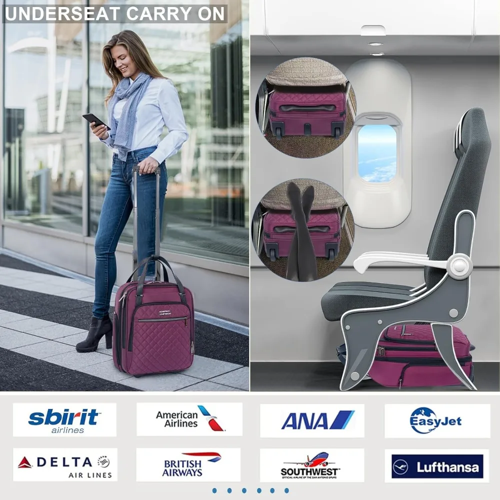 Lightweight Multi-functional Rolling Carry-On Bag with Wheels - 16 Weekender for Overnight Travel Needs