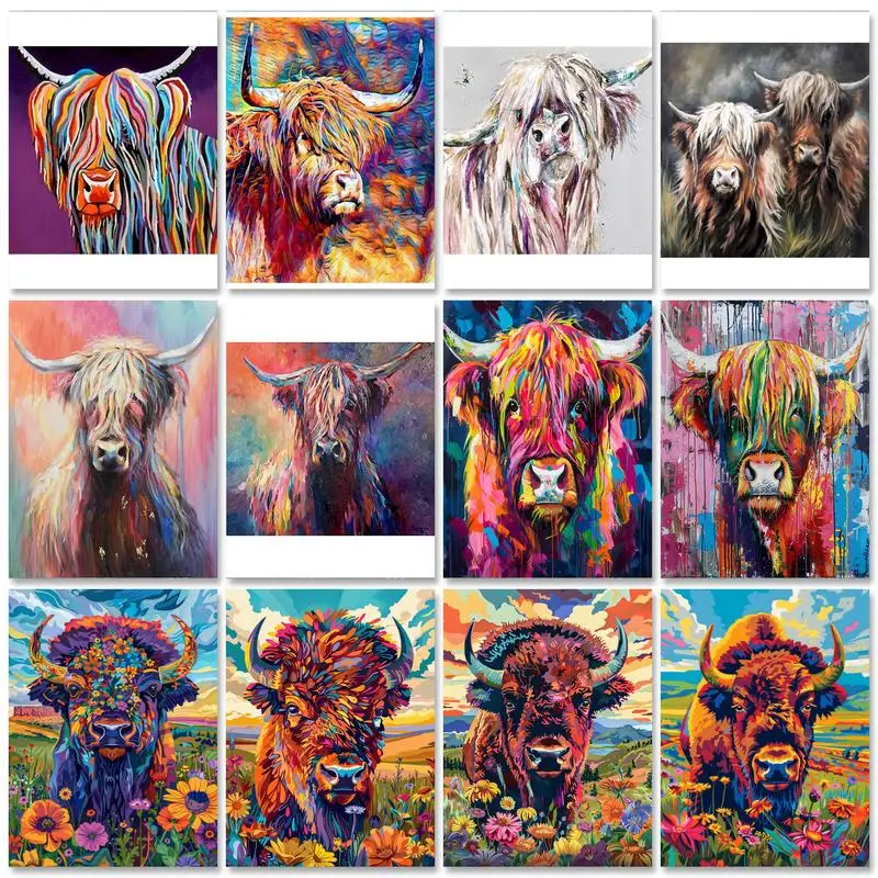 

GATYZTORY Pictures By Number Colorful Cow Animals Kits 40x40cm Painting By Number Drawing On Canvas Handpainted Art Home Decor