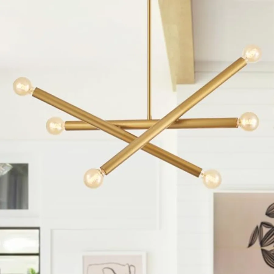 

Modern Dining Room Chandelier: Gold Sputnik Pendant Light for Bedroom, Kitchen, Entryway Vintage 6-Light Adjustable Hanging Fix