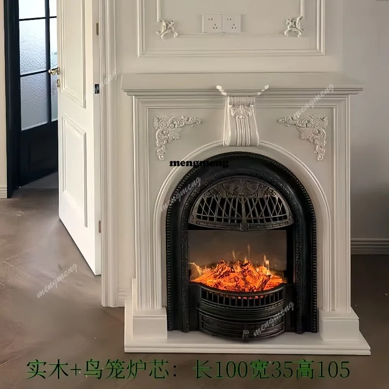 French retro fireplace cabinet Solid wood porch cabinet Simulation fire fireplace fireplace integrated