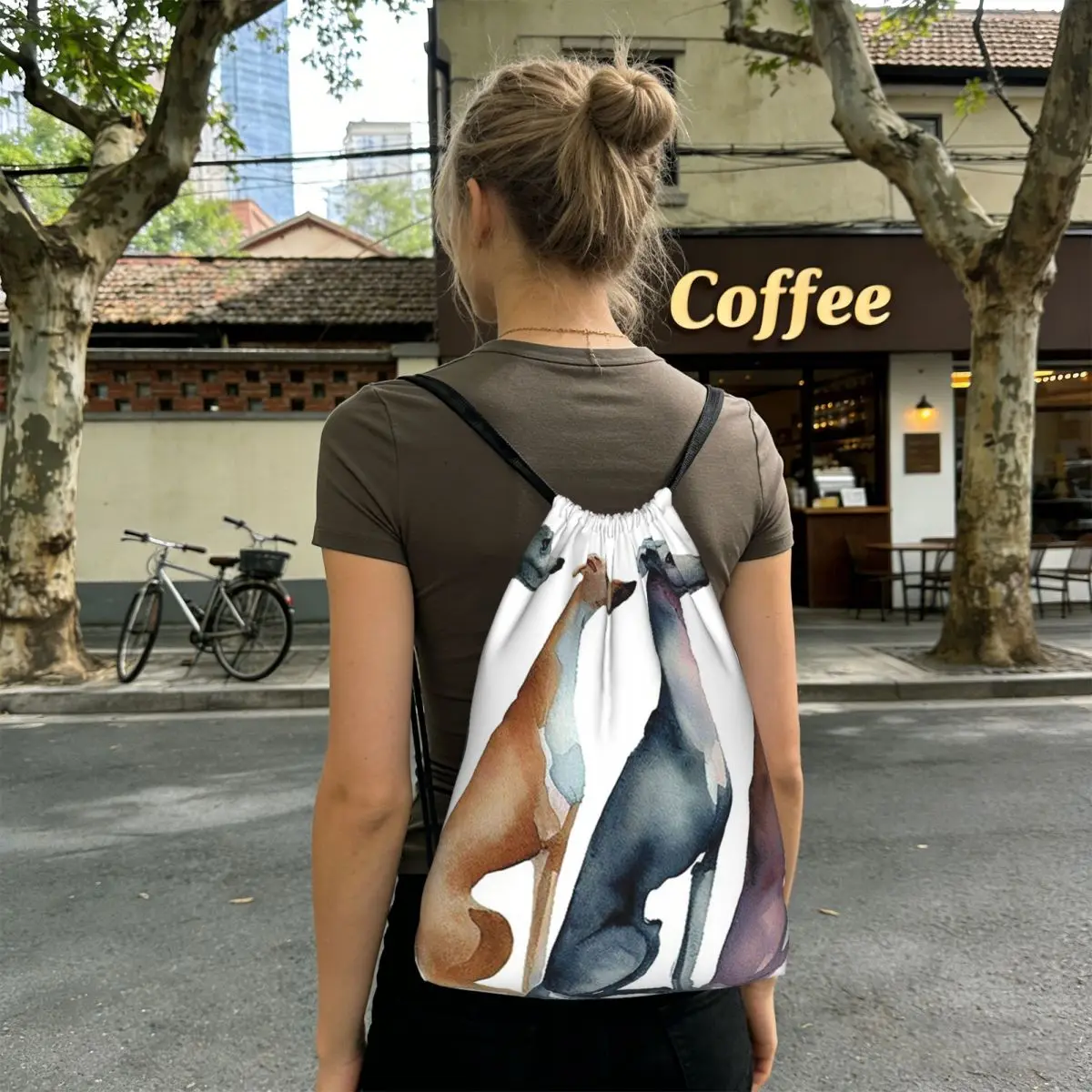 Greyhound Whippet Dog Backpacks Casual Drawstring Bags Storage Bag Book Bags for Man Woman School