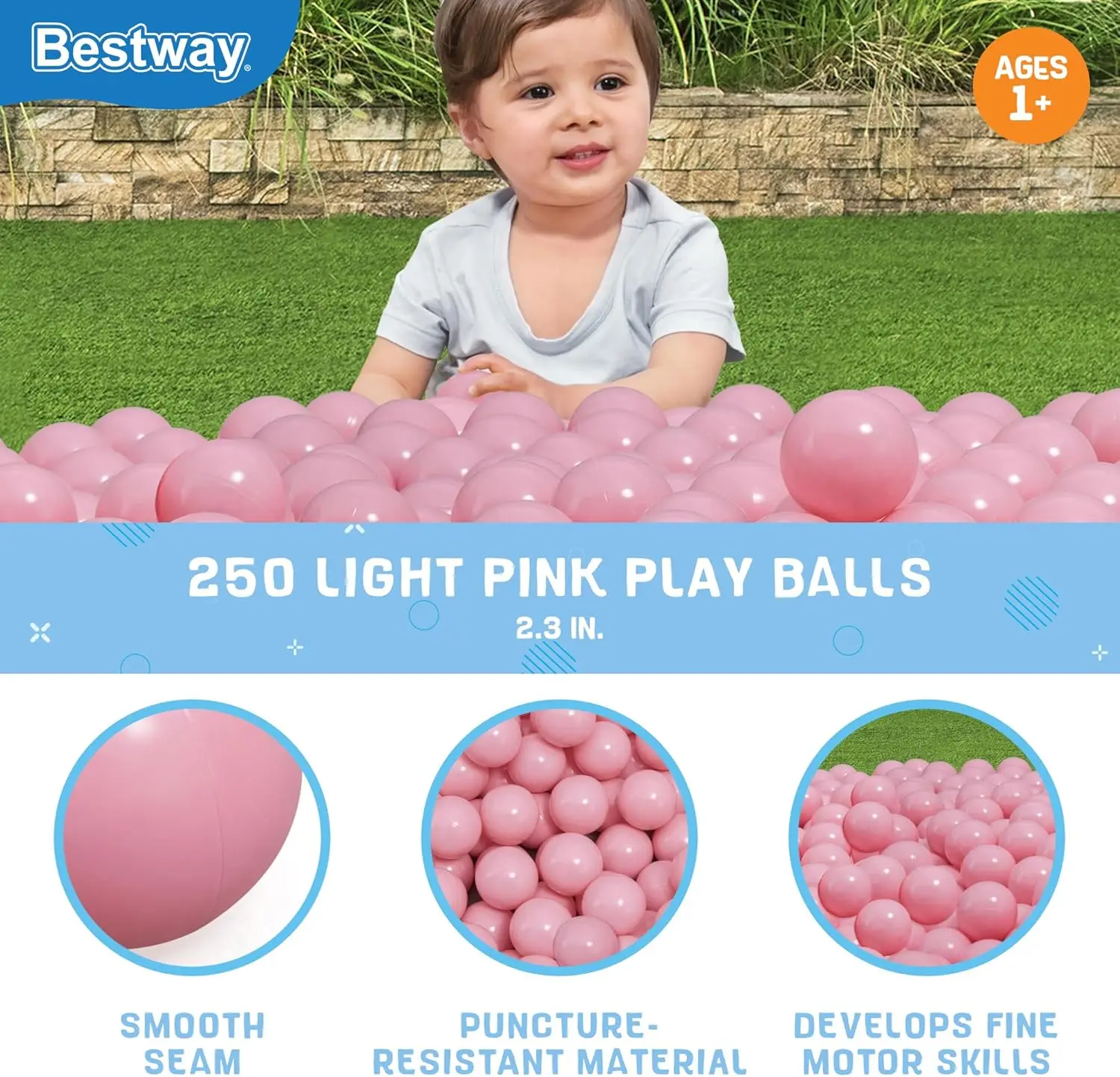 Bolas de jogo de plástico rosa claro 250ct |   Ótimo para cercadinhos internos e externos, bolinhas, seguidores, piscinas Kiddie