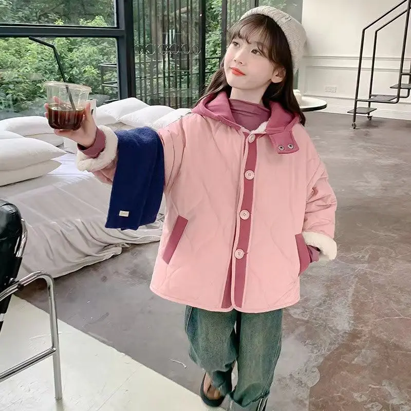 

Осень-зима 202, легкая хлопковая куртка на флисовой подкладке для девочек, стильный стеганый зимний топ для маленьких девочек, детская верхняя одежда