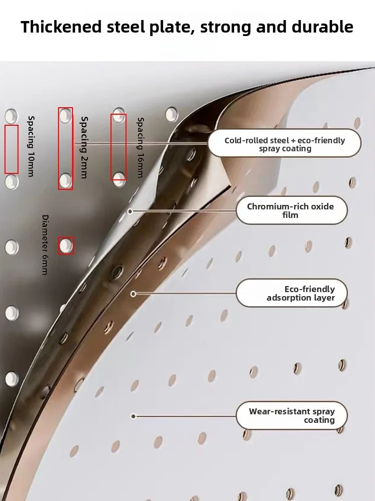 رف تخزين معدني مثقب يثبت على الحائط للمطبخ، منظم للأدوات، رف معدني مثقب، لوح تعليق جانبي