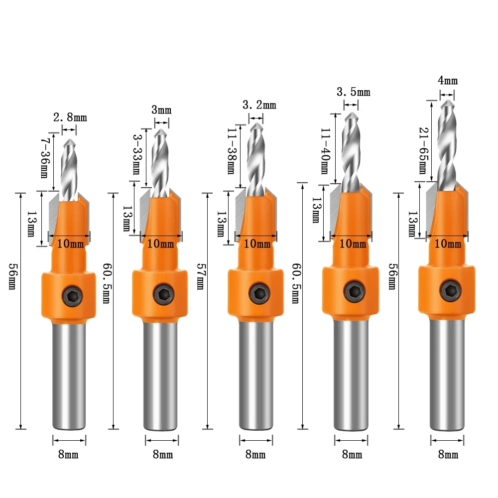 8/10mm Shank HSS Woodworking Countersink Router Bit Set Screw Extractor Remon Demolition For Wood Milling Cutter Hard Alloy