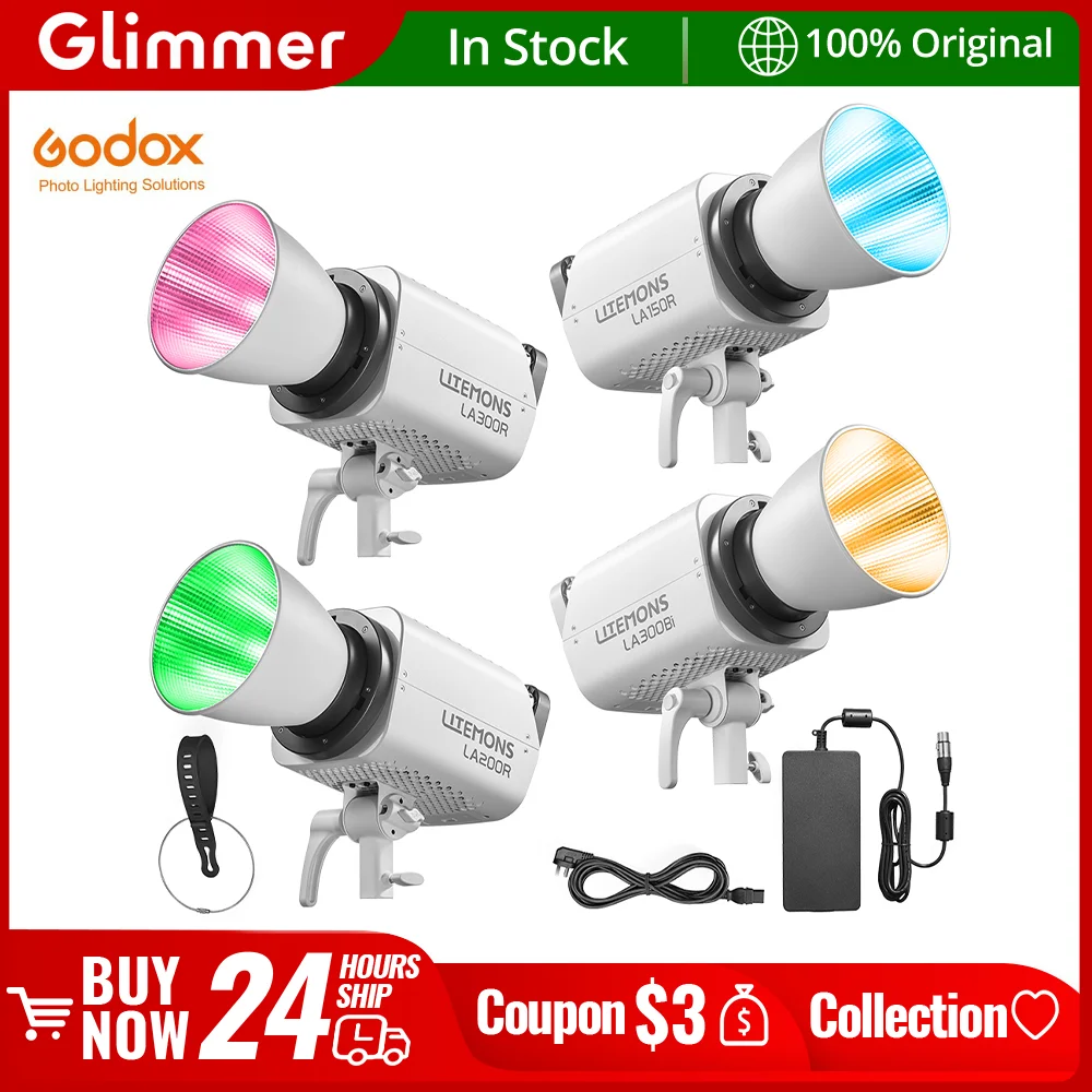 GODOX LA150R LA200R LA300R LA300Bi LITEMONS Full-color LED Light with App Control Photography Light Bowens Mount for Video Vlog