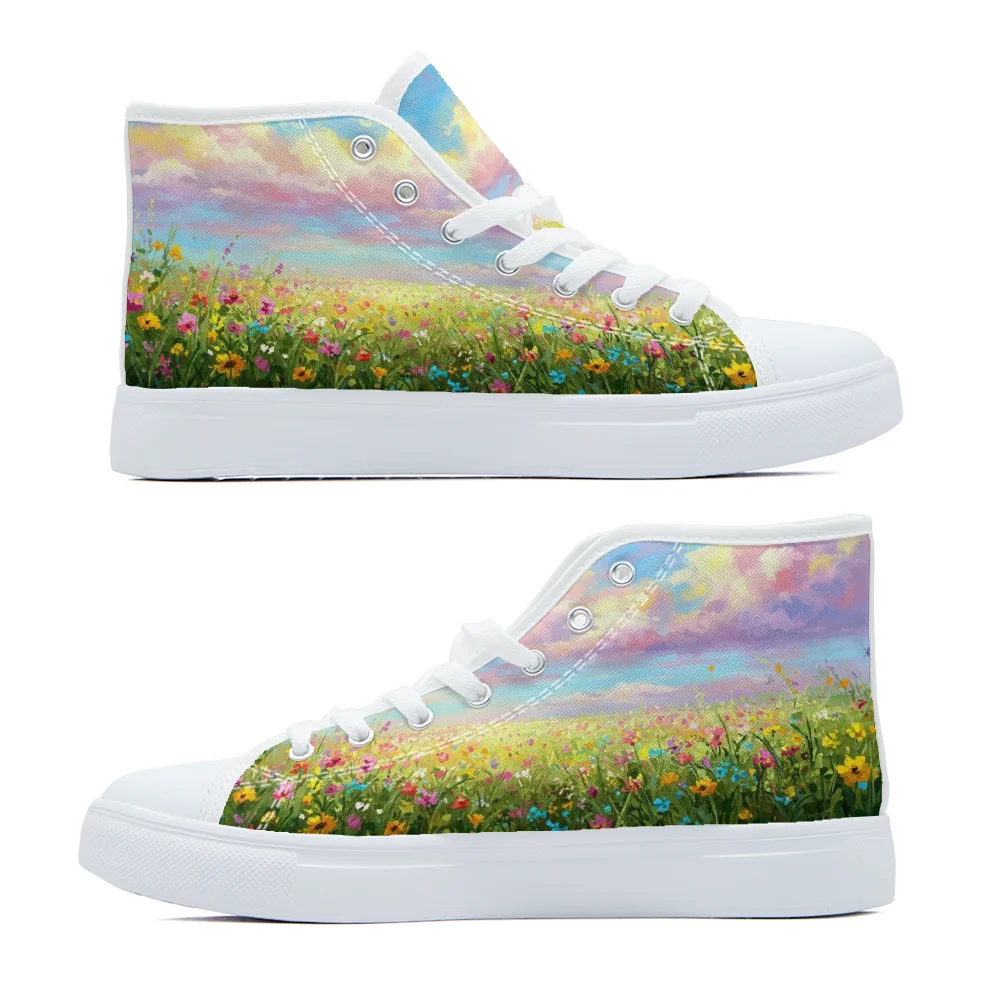 

Customized A colorful sea of ​​flowers Casual High-Top Canvas Shoes Fashion Shoes High-Quality Girl's campus sneakers