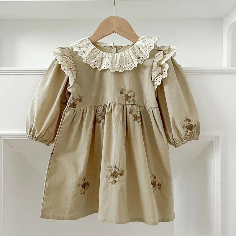 2024 New Autumn Children Clothes 2-6Yrs Girl Party Dress Long Sleeved Cotton Embroidery Kids Princess Dresses Baby Girl Romper