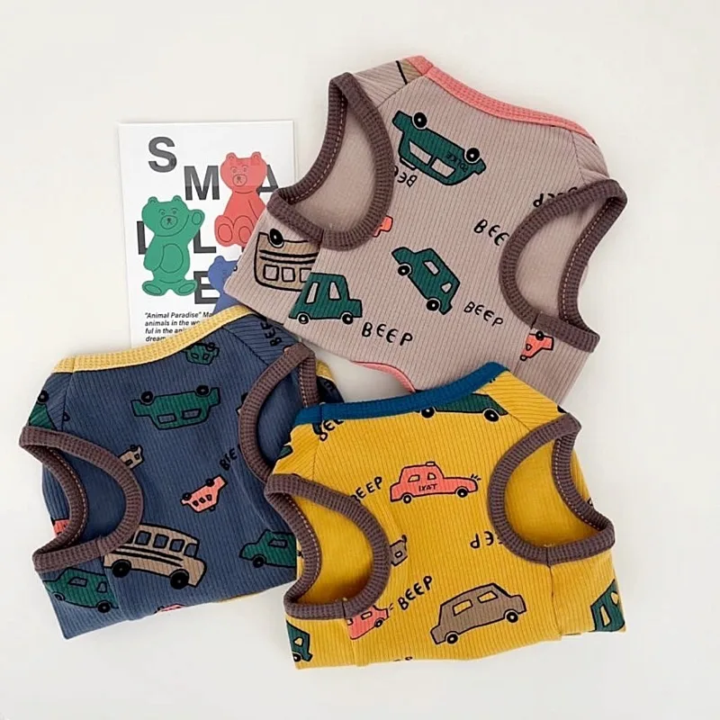 

Schnauzer Short-sleeved Undershirt Summer Thin Dog Clothes Small Car Pattern Teddy T-shirt Breathable Pet Two Legs Clothes