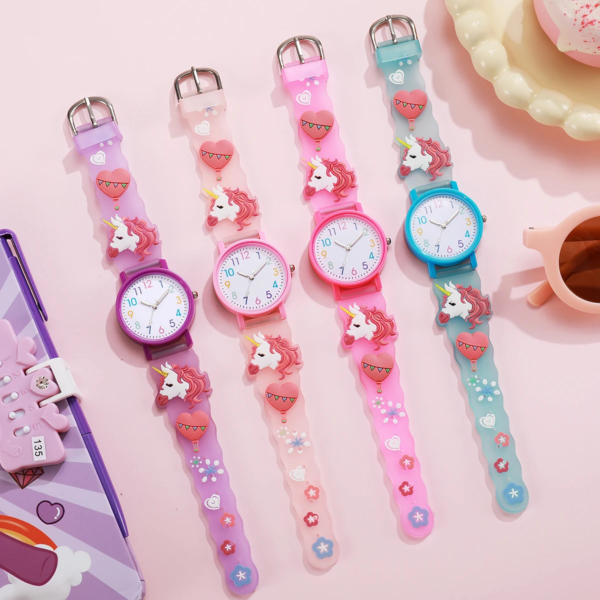 Fashion cute children's watch unicorn pattern color scale, suitable for daily school wear, Christmas gifts