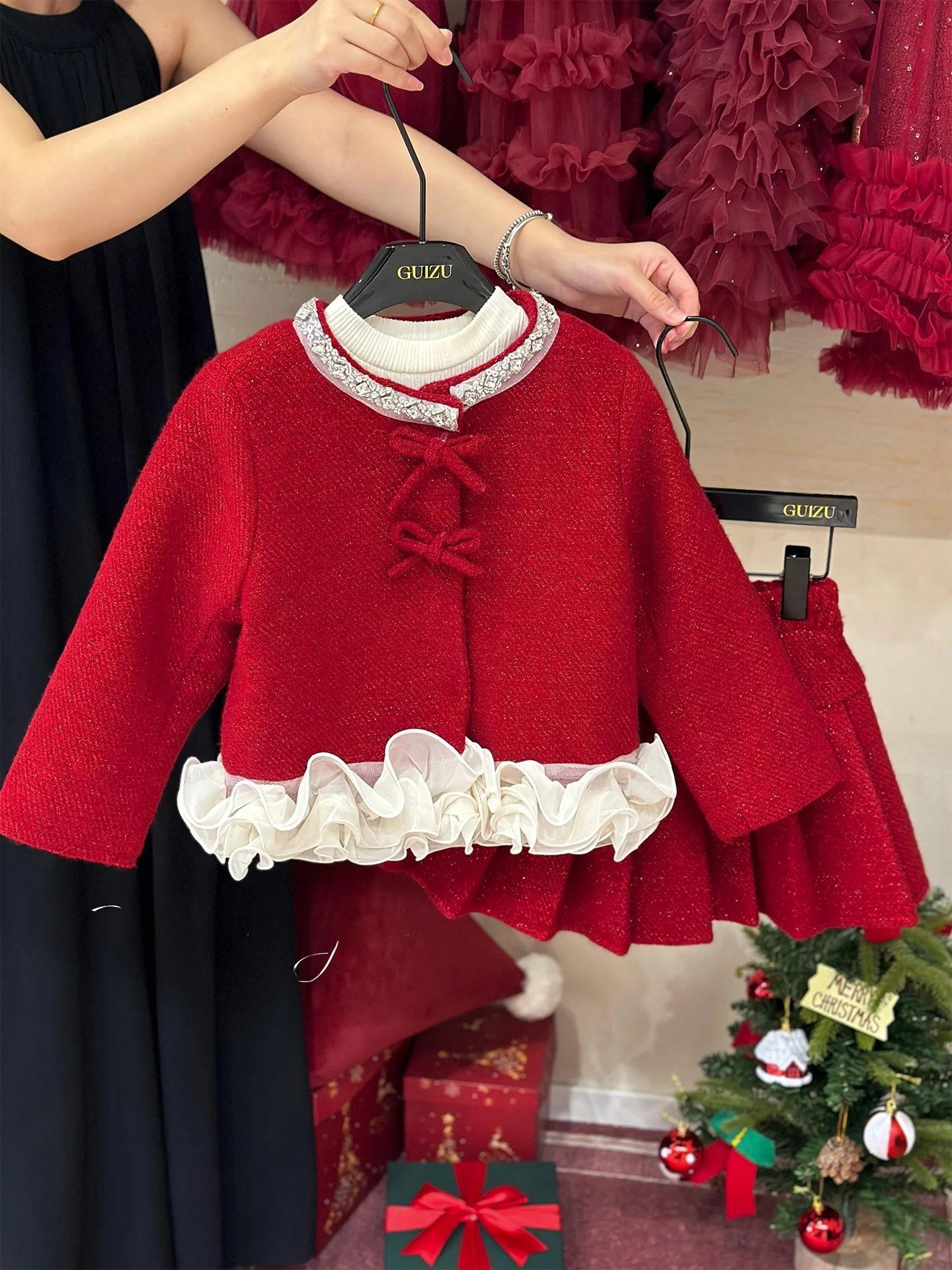 red-woolen-suit-set-for-girls-children's-new-year-outfit-sweet-sle-winter-coat-and-skirt-ensemble-warm-and-faionable
